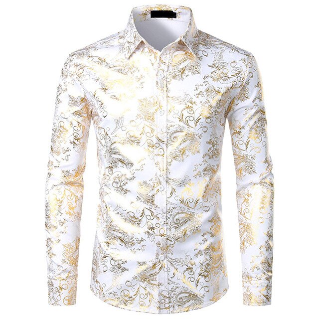 Purple Mens Floral Bronzing Shirt Men Shiny Flower Men