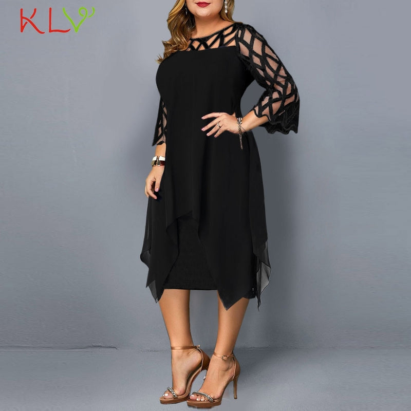 Women Mesh Hollow Elegant Plus Size Dress