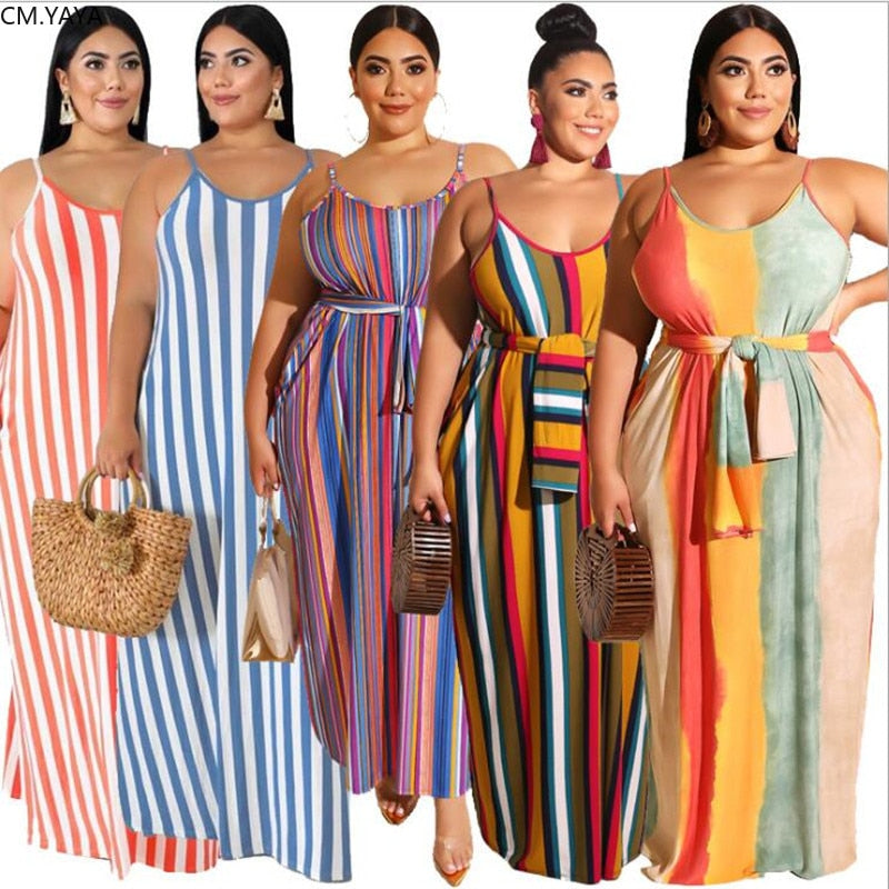 Plus size XL-5XL Summer women fashion Striped Print