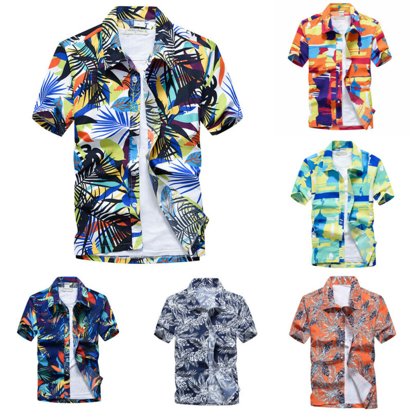 US New Hawaiian Shirt Mens Flower Beach style