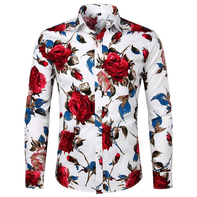 Hawaiian Men Shirt Brand Rose Floral Print