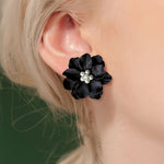 Sexy Woman Black Flower Earrings Party