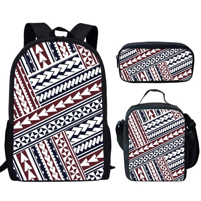 FORUDESIGNS Polynesian Traditional Tribal Print 3pcs Primary Kids School Bags Set Children School Backpack Satchel Shoulder Bags