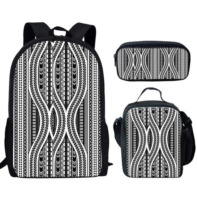 FORUDESIGNS Polynesian Traditional Tribal Print 3pcs Primary Kids School Bags Set Children School Backpack Satchel Shoulder Bags