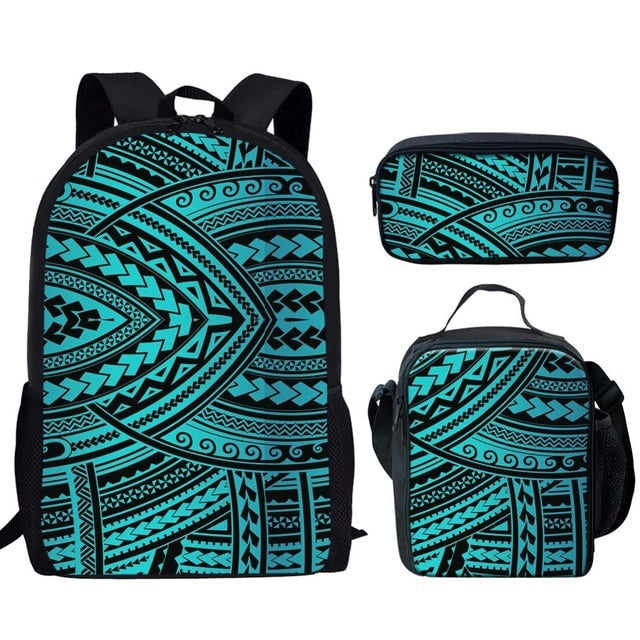 FORUDESIGNS Polynesian Traditional Tribal Print 3pcs Primary Kids School Bags Set Children School Backpack Satchel Shoulder Bags