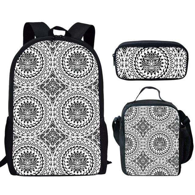 FORUDESIGNS Polynesian Traditional Tribal Print 3pcs Primary Kids School Bags Set Children School Backpack Satchel Shoulder Bags