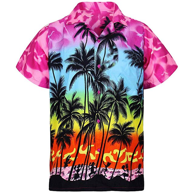 Mens Red Hawaiian Shirt Fashion Palm Tree Printed