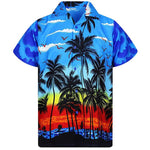 Mens Red Hawaiian Shirt Fashion Palm Tree Printed