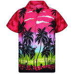 Mens Red Hawaiian Shirt Fashion Palm Tree Printed