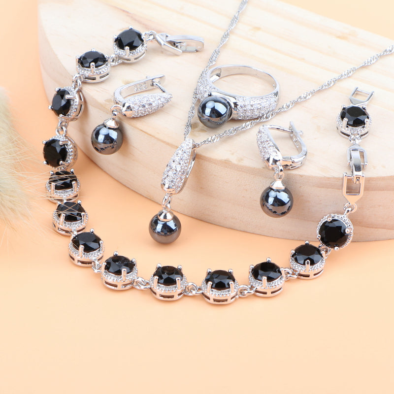 Black Pearls Bridal Jewelry Sets