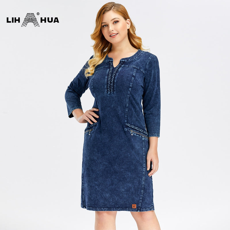 Plus Size Denim Dress high flexibility  Slim Fit