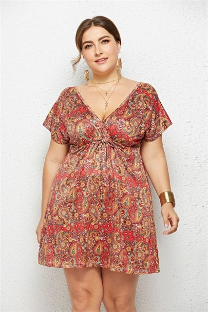 Floral Printed Plus Size Boho Beach Dress 2020