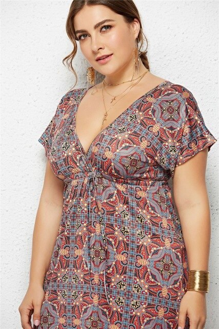 Floral Printed Plus Size Boho Beach Dress 2020