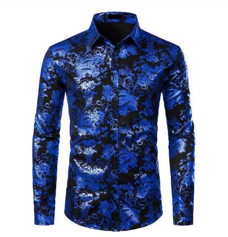 White Shirt Men Shiny Bronzing Floral Mens Shirts