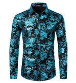 White Shirt Men Shiny Bronzing Floral Mens Shirts