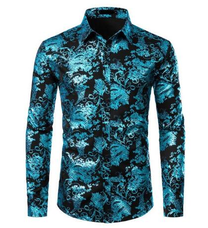 White Shirt Men Shiny Bronzing Floral Mens Shirts