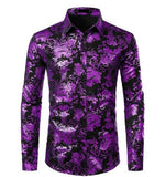 White Shirt Men Shiny Bronzing Floral Mens Shirts