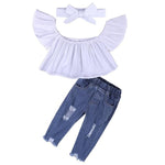 Girls Sets T-shirt+Broken Hole Jeans