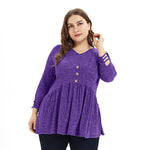 5XL Plus Size Women Tops Pleated Long Sleeve