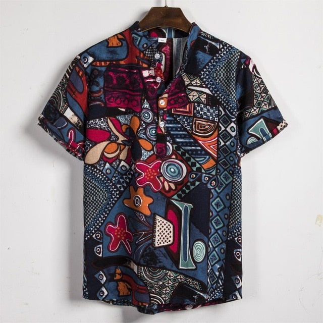 Hawaiian shirt Holiday Shirts Men Cotton Linen Printed