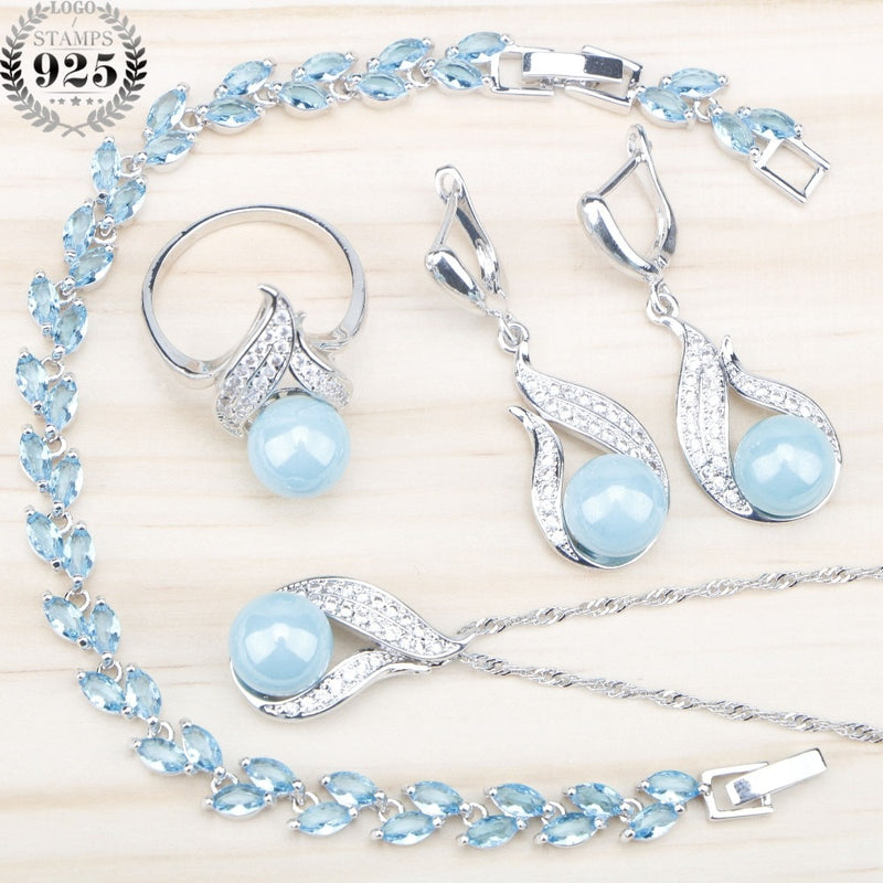 Blue Freshwater Natural 925 Silver Pearl Jewelry Sets