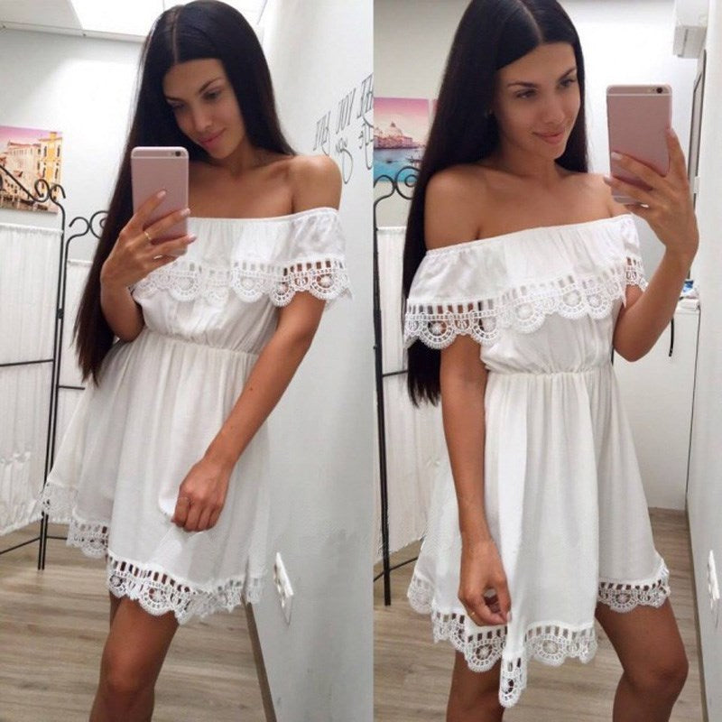 Fashion Elegant Vintage sweet lace white Dress