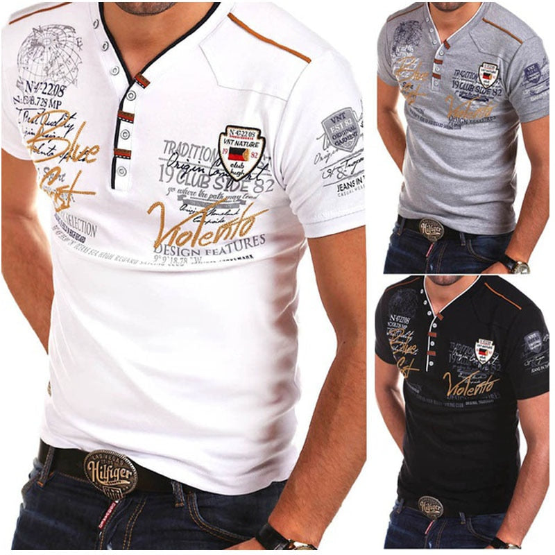 Men T Shirt Casual Slim Fit Short Sleeve T Shirts Print Casual