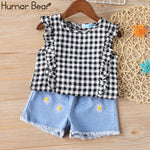 Humor Bear Summer Girl Clothes Suit Set New Dot Printed