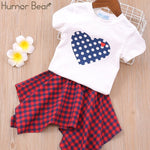 Humor Bear Summer Girl Clothes Suit Set New Dot Printed