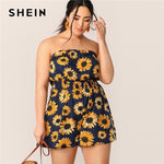 Plus Sunflower Print Shirred Waist Tube