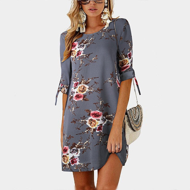 2020 Floral Print Beach Chiffon Dress