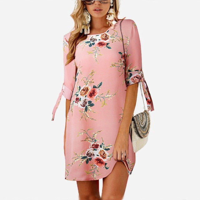 2020 Floral Print Beach Chiffon Dress