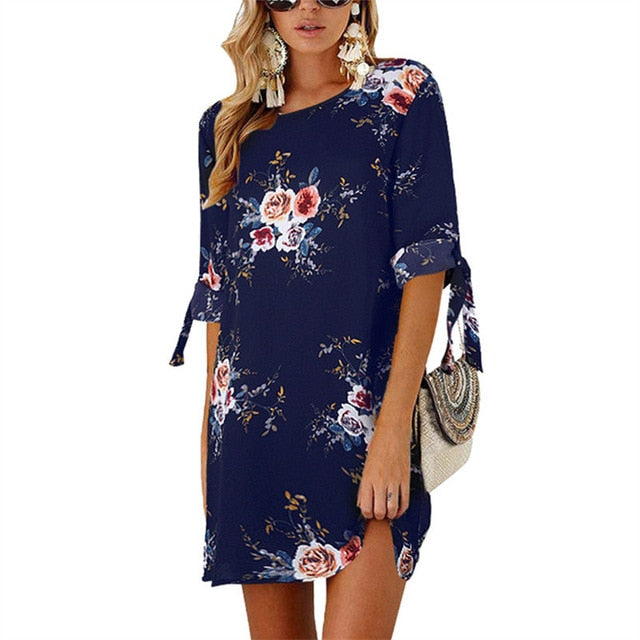 2020 Floral Print Beach Chiffon Dress