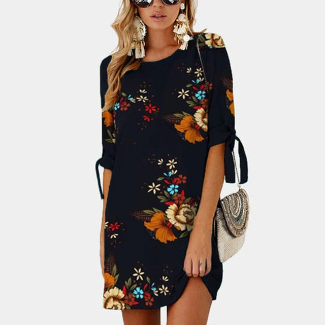 2020 Floral Print Beach Chiffon Dress