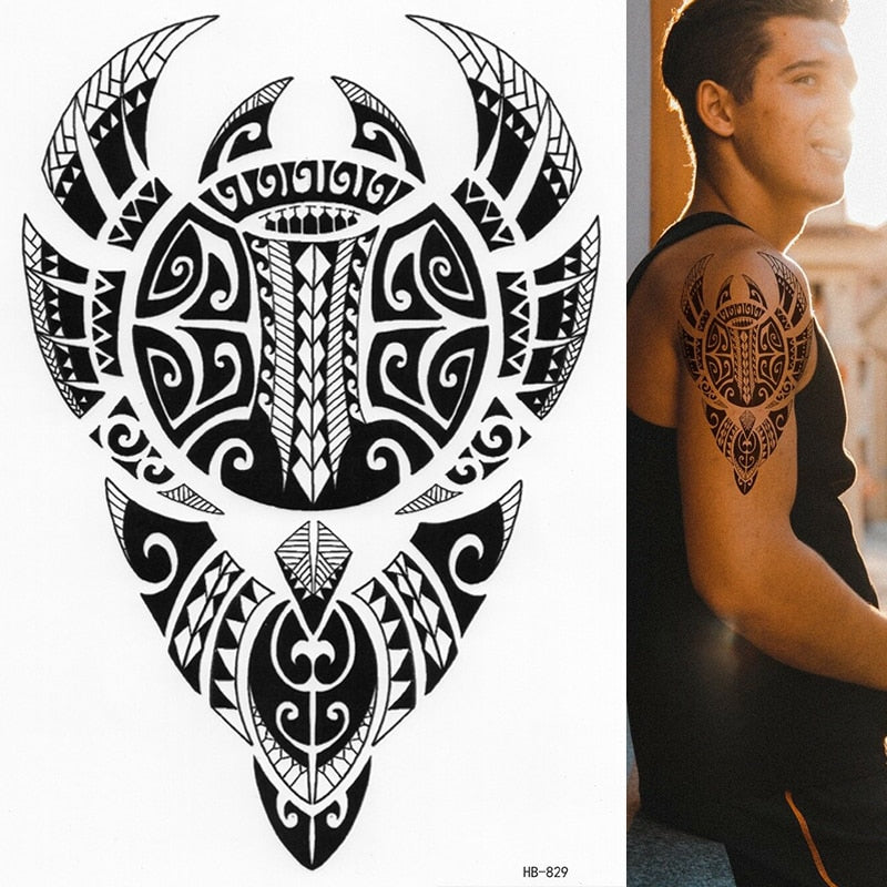 POLYNESIAN BULL TEMPORARY TATTOO, WARRIOR, TRIBAL MENS, WOMENS, MAORI, STICKER