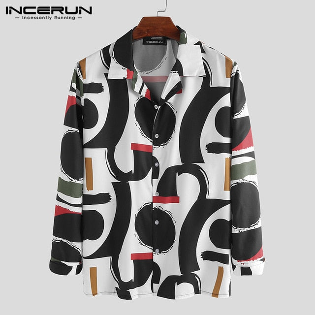 Men Shirt Lapel Collar Street wear Long Sleeve