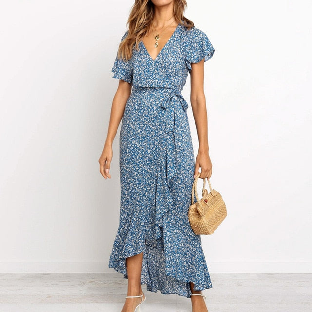 Long Maxi Dress Women Casual Boho Floral Print