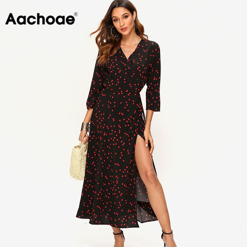 Polka Dot Long Dress Boho Sexy V Neck