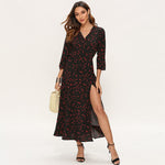 Polka Dot Long Dress Boho Sexy V Neck