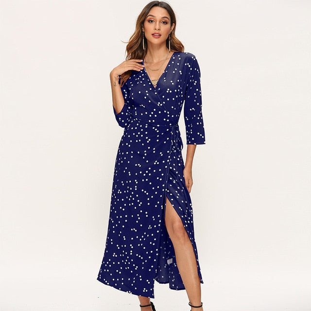 Polka Dot Long Dress Boho Sexy V Neck