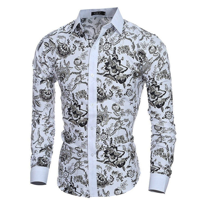 Men Flower Shirt Long Sleeve 3D Printing Blouse