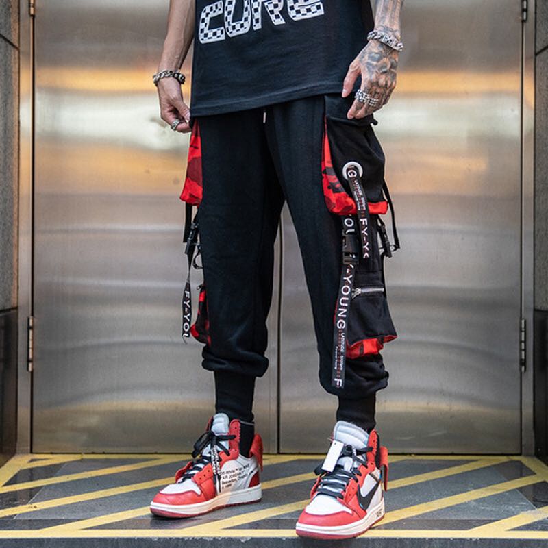 Men Hip Hop Black Cargo Pants