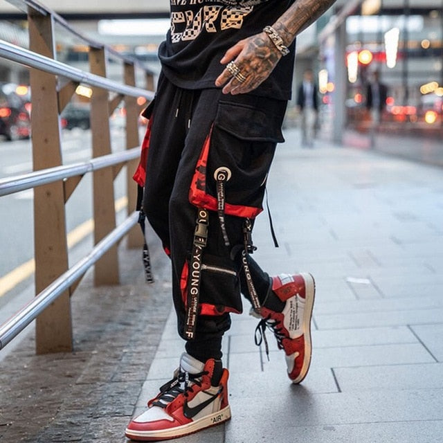 Men Hip Hop Black Cargo Pants