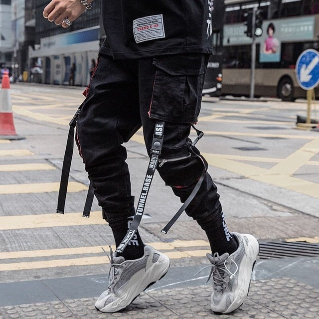 Men Hip Hop Black Cargo Pants