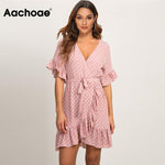 2020 Boho Style Beach Dress Fashion Short Sleeve V-neck