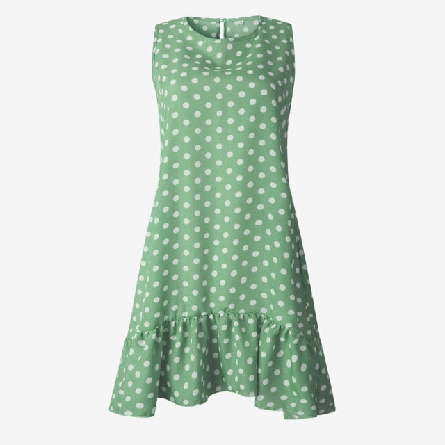 Summer Dress Polka Dot Chiffon Sleeveless Beach