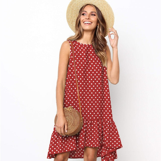 Summer Dress Polka Dot Chiffon Sleeveless Beach