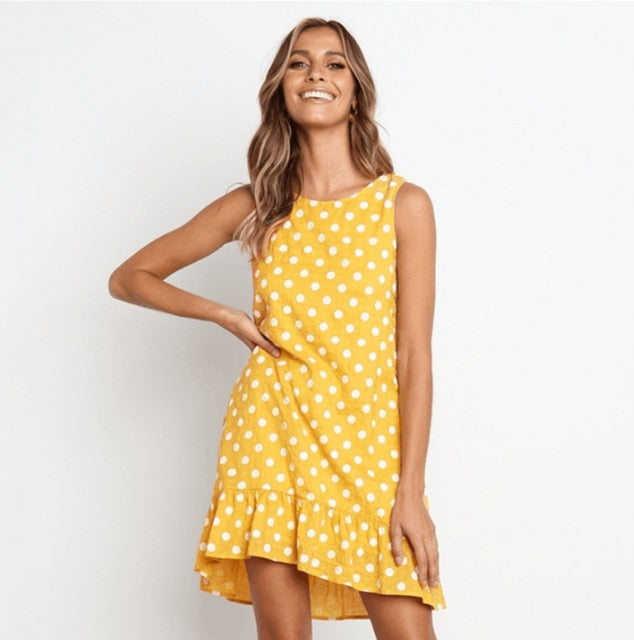 Summer Dress Polka Dot Chiffon Sleeveless Beach