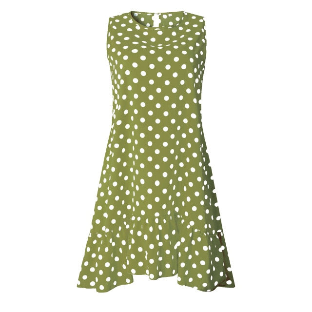 Summer Dress Polka Dot Chiffon Sleeveless Beach