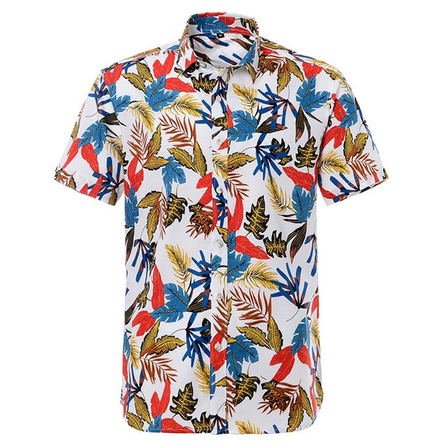 Summer Pure Cotton Mens Hawaiian Shirt Loose Printed